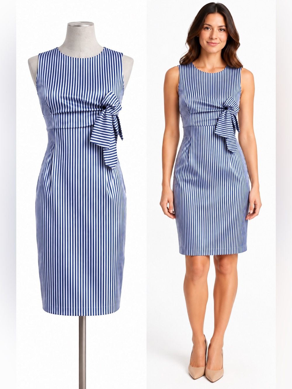 Banana Republic Blue White Pinstripe Bow Sheath Dress 4